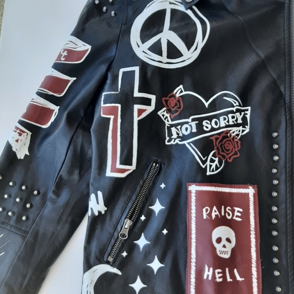 Dope Faux Leather Women's Graffiti Biker Jacket - Picture 3 of 9